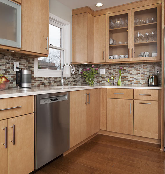 wood kitchen with frameless cabinets