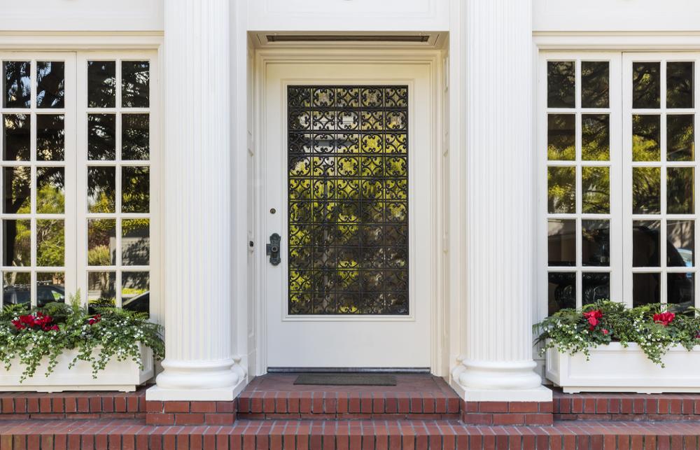 exterior door with decorative glass