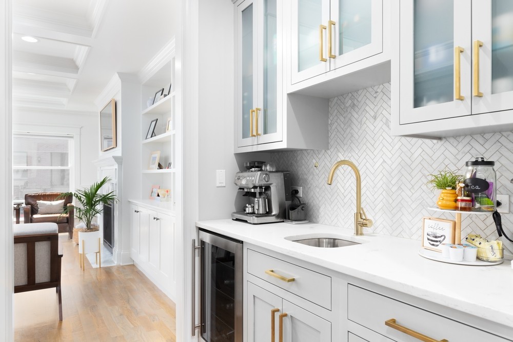 White Kitchen Cabinets with Gold Handles