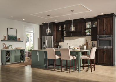 Yorktowne cabinets brown and green kitchen