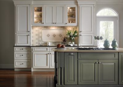 Yorktowne cabinets green and white kitchen